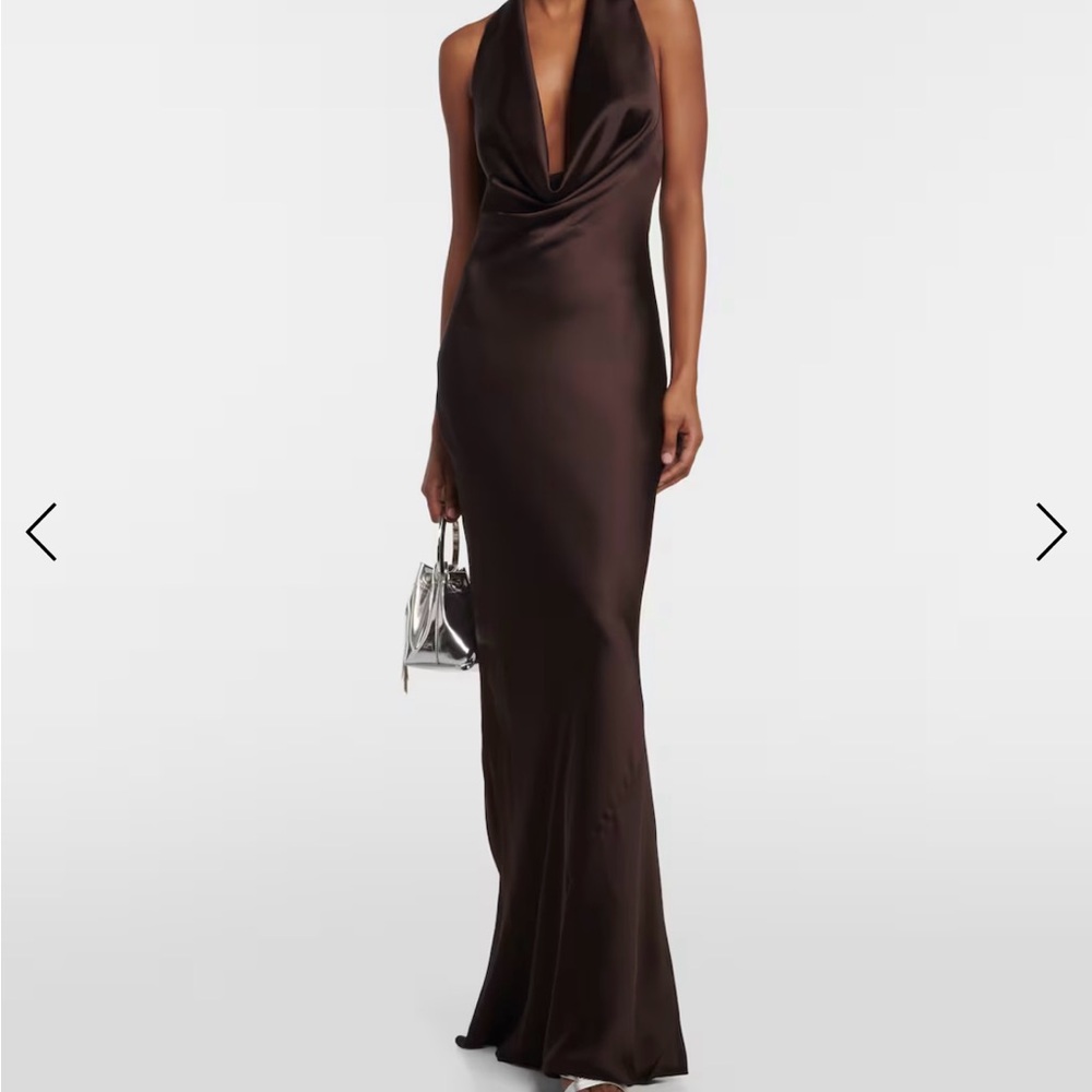 Norma Kamali Chocolate Brown Satin Halter Maxi Dress